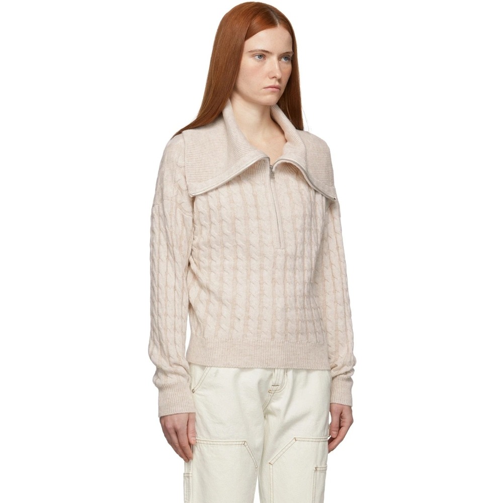 Frame Wool Alpaca Cable Knit Zip Collar Sweater In Off-White Women's Size XS